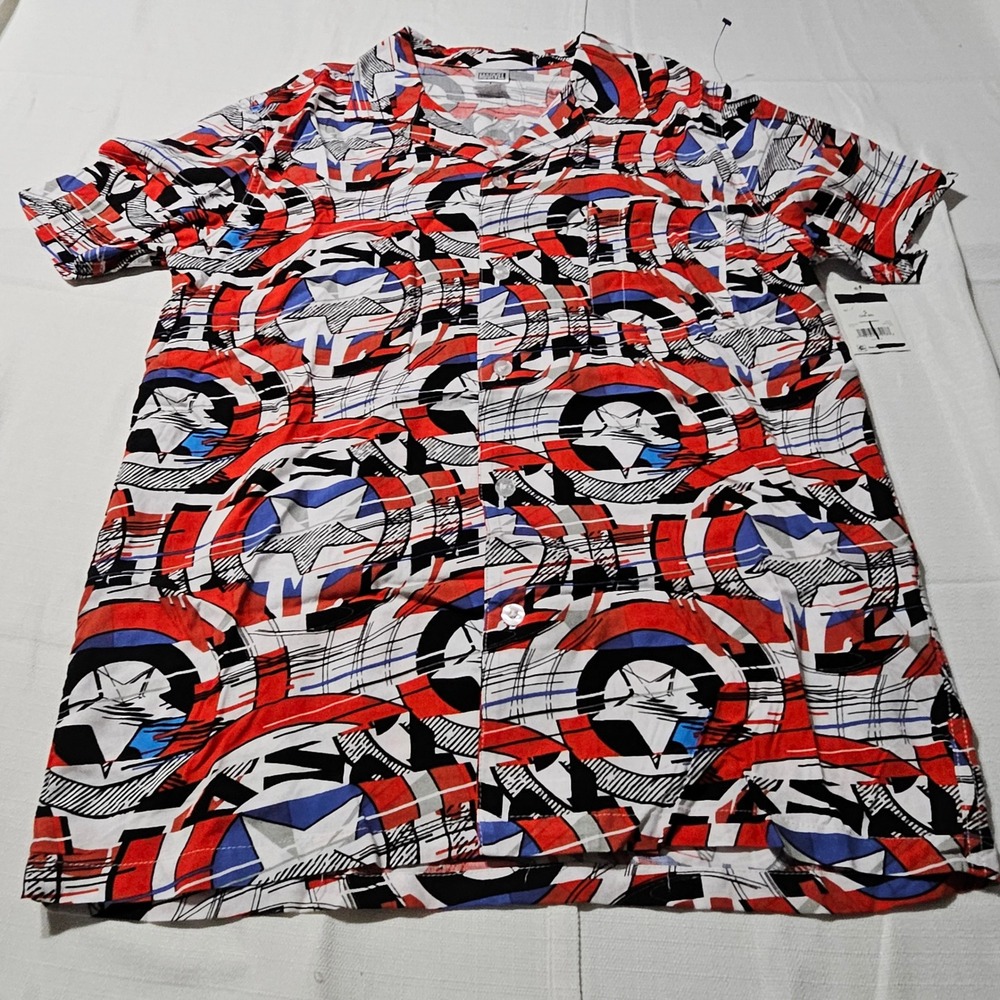 Marvel‎ Captain America Shield Graphic Shirt Button Down Short Sleeve Mens Small